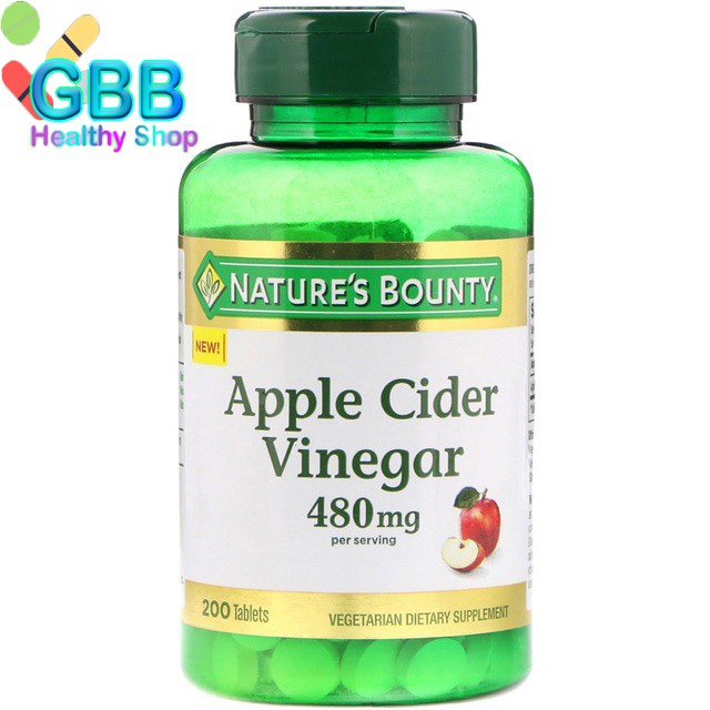 Nature's Bounty Apple Cider Vinegar 480 mg 200 Tablets แอปเปิ้ลไซเดอร์วีนีการ์ 200 เม็ด