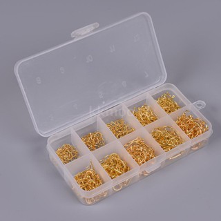 Lixada 600pcs Fish Jig Hooks with Hole Fishing Tackle Box 3# -12# 10 Sizes Carbon Steel Gold Golden