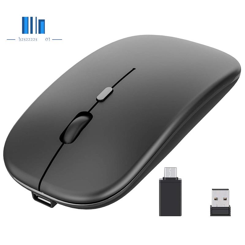 เมาส์ออปติคอลไร้สาย 2.4G เสียงเงียบพิเศษ พร้อมตัวรับสัญญาณ USB Type-C ชาร์จได้ สีดํา สําหรับแล็ปท็อป MacBook