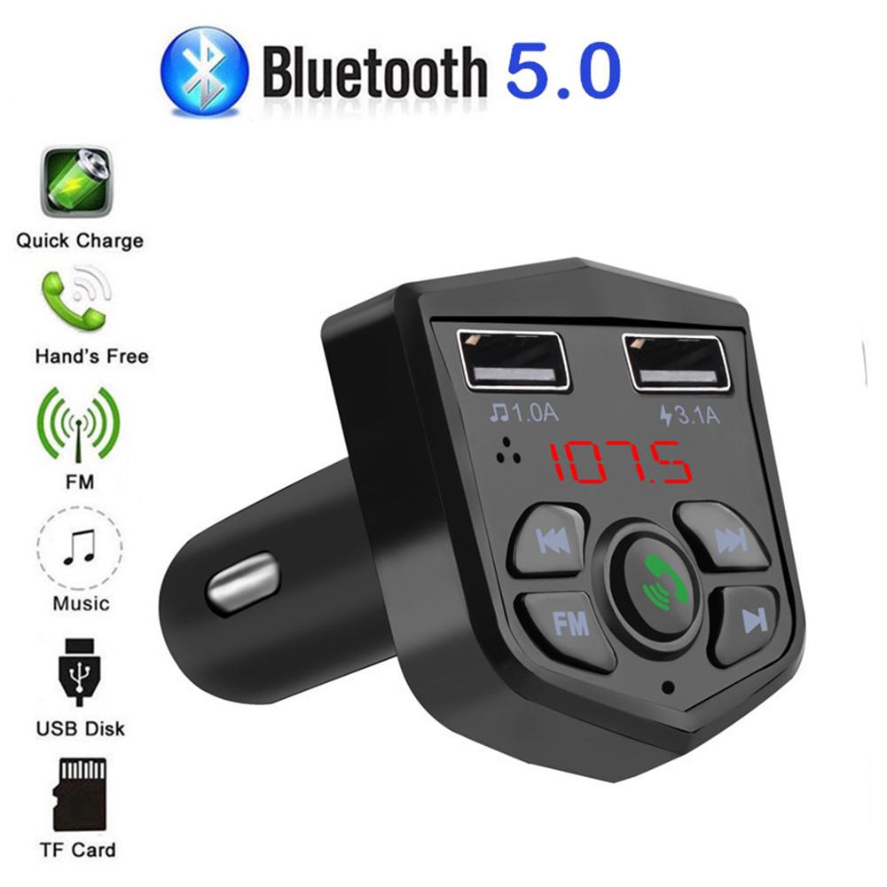 Dual Car Charger Bluetooth 5.0 Transmitter LCD Voltmeter Handsfree FM Car Fast Charging Portable