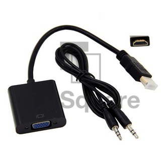 VGA to HDMI Converter Adapter Conversion Cable สีดำ พร้อม สาย 3.5mm สำหรับต่อเสียง ตัวแปลง