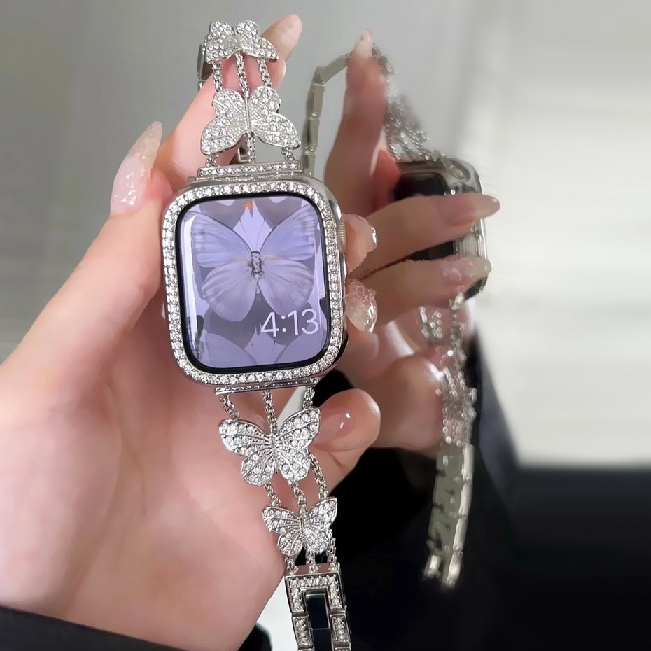 Butterfly Resin สายนาฬิกาข้อมือเรซิ่นใส ลายผีเสื้อ สาย i watch Strap แบบเปลี่ยน สําหรับ Watch Series11,10 9 8 7 se 6 5 4 3 2 1 se, se2, Ultra 49mm ขนาด 38 มม. 40 มม. 41 มม. 45 มม. 42 มม. 44 มม. Compatible for apple watch สาย