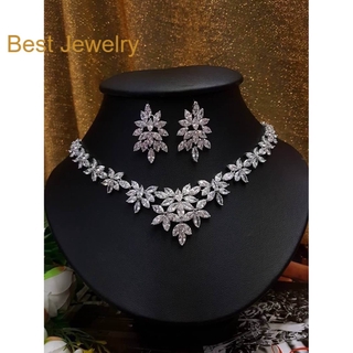 Best Jewelry เซตต่างหู+สร้อย งานเพชร CZ แท้ เพชรรอบคอ เครื่องประดับเจ้าสาวราคาส่ง รับdropship จัดส่งในนาม