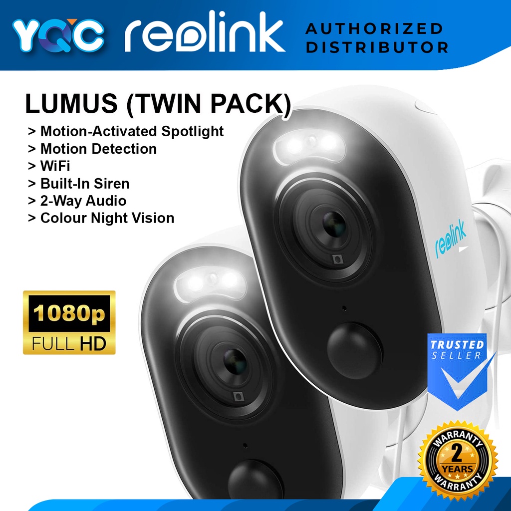 Reolink Lumus กล้องรักษาความปลอดภัย WiFi IP พร้อมไฟสปอตไลท์ วิสัยทัศน์กลางคืน IP65 แพ็คคู่