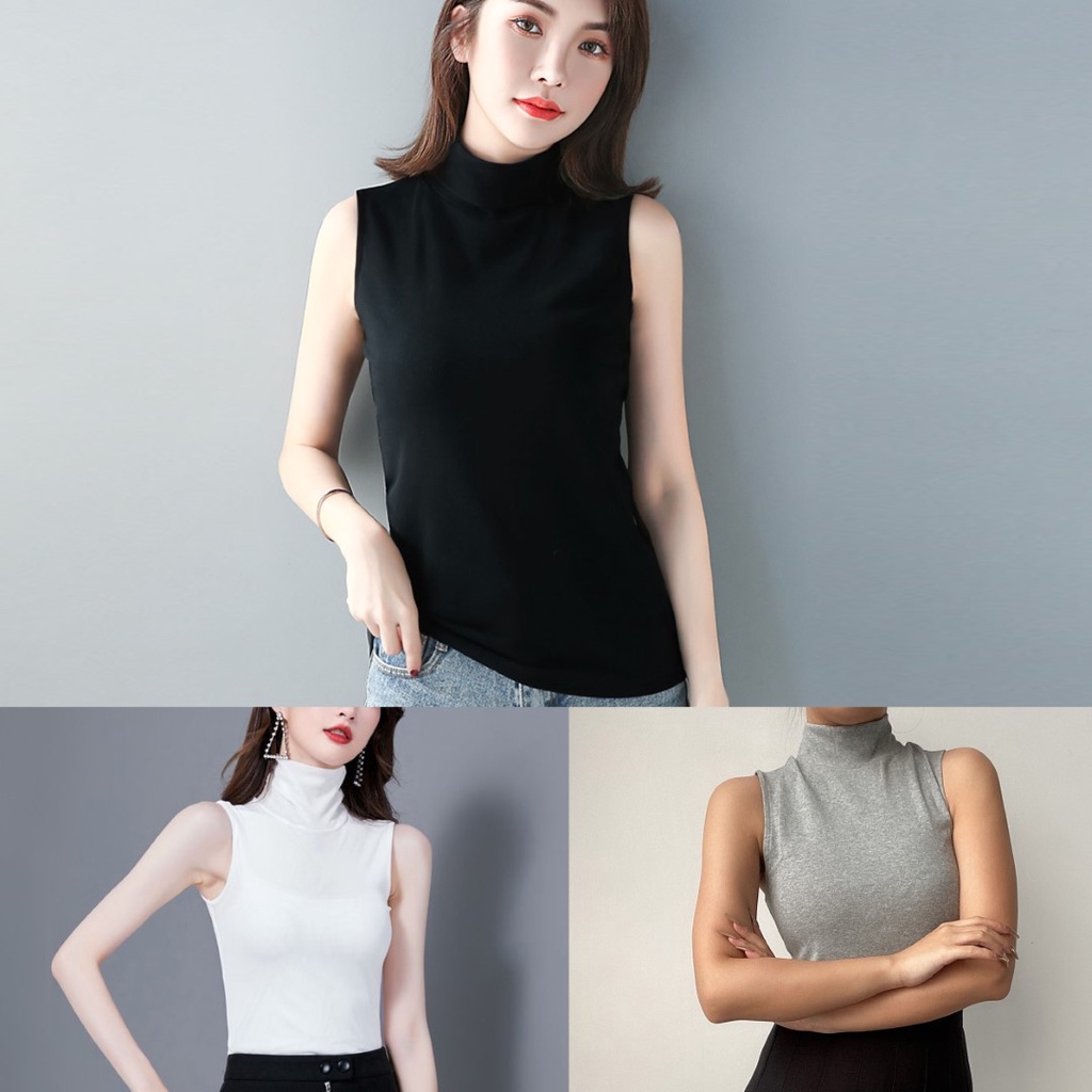 F1 ส่งไว เสื้อยืดคอเต่าฟรีไซส์ แขนกุด 3 สี ผ้าคอตตอนนิ่ม