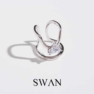 SWAN - Triangle Nail แหวนประดับเล็บเงินแท้ ปรับไซส์เองได้ ฝังเพชรคิวบิกเซอร์โคเนีย cubic zirconia