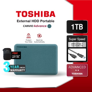 ราคาToshiba External HDD (1TB) USB 3.2  SuperSpeed, รุ่น (Canvio Advance V10)  Security Auto-backup 2.5\" สีเขียว ฮาร์ดดิสพกพา  Portable Hard drive ฟรี!! กระเป๋ากันกระแทก (TSB-HDTCA10AG3AA)