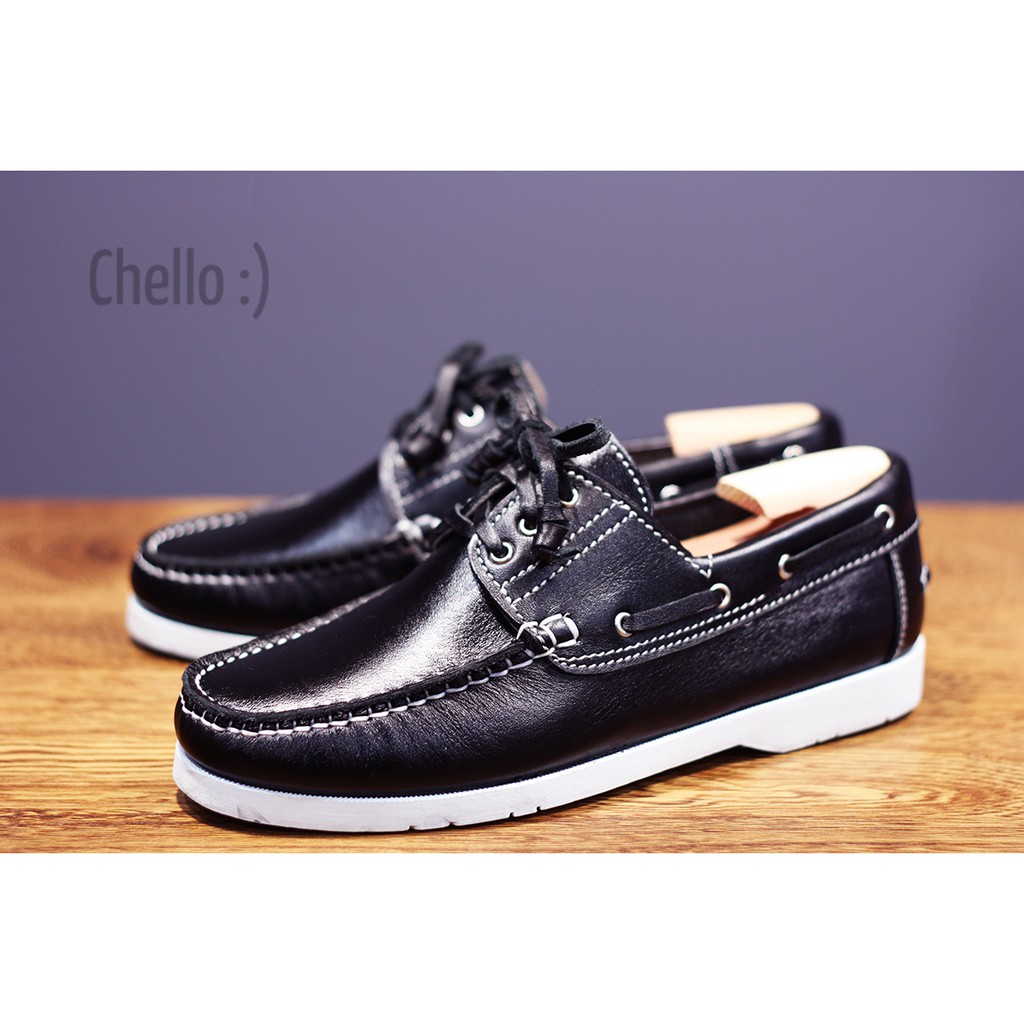 Chello รองเท้าหนัง CLASSIC BLACK AND WHITE BOAT SHOES รุ่น SLU043-4