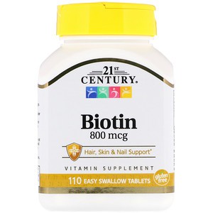 ส่งฟรี 21st Century, Biotin, 800 mcg, 110 Easy Swallow Tablets
