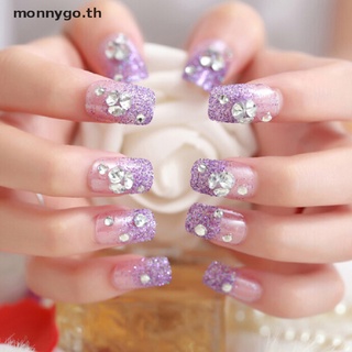 【monnygo】เล็บปลอมอะคริลิค สีม่วง 24 ชิ้น