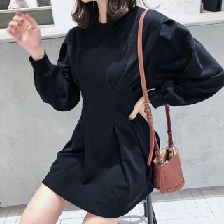 พร้อมส่ง best sellers mini dress gigi เดรสแขนพองผ้ายืดลายริ้วขวาง ผ้ายืดเนื้อบาง ขนาดอก 38 เอว32 สะโพก 45++ ยาว 32