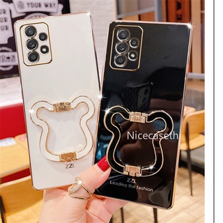 Samsung Galaxy A13 A23 LTE A33 A53 A73 M23 M33 5G 4G เคส with Foldable Bear Holder Stand Phone Case Candy Colors Phone Soft Back Cover