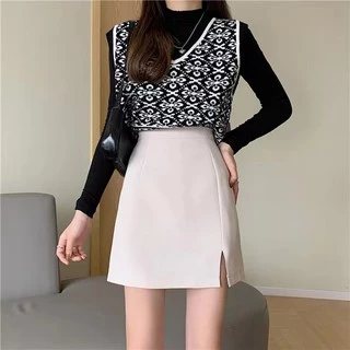 Cicishop(215)กระโปรงสั้นทรงเอ ผ่าหน้าเอวสูง ซิปหลัง มีซับในเป็นกางเกง สีพาสเทลสุดน่ารัก
