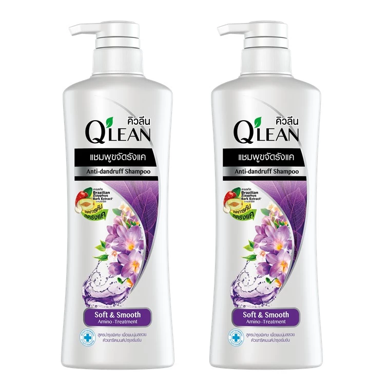 Q'lean คิวลีน แชมพู ขจัดรังแค สูตรบำรุงพิเศษ Soft & Smooth (สีม่วง) 340 มล. 2 ขวด LIONSOS