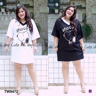 Dress oversize #Bigsize เดรสสั้นลายการ์ตูน  TW9472