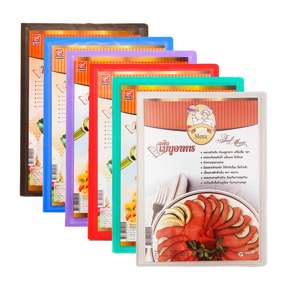 แฟ้มเมนูอาหาร A4 ปกหนา พลาสติกด้านในหนาทนทาน ROBIN รุ่น 190 (แฟ้มเมนู แฟ้มใส่เมนู แฟ้มโชว์เมนู)