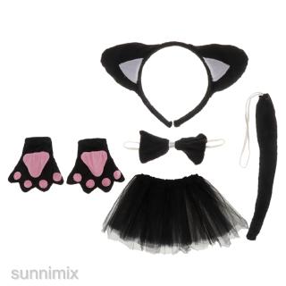 [SUNNIMIX] Christmas Girls Kids Black Cat Costume Set Headband Skirt Bowtie Gloves Tail