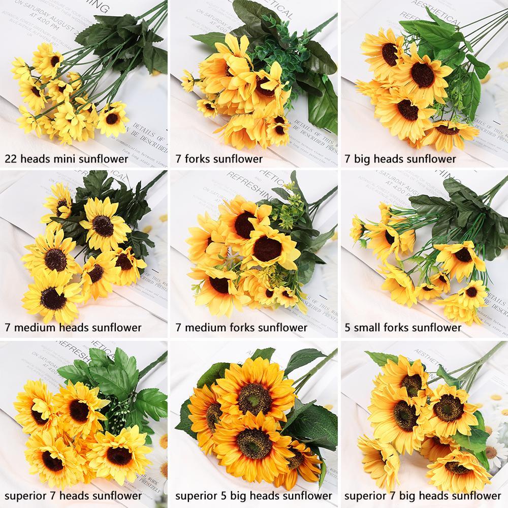 Eniang815 5/7/22 หัวผ้าไหมดอกทานตะวัน DIY Craft ตกแต่งบ้านสีเหลืองสดใสตกแต่งงานแต่งงาน - รูปที่ 3