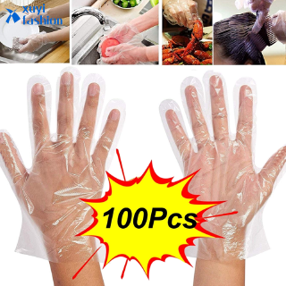 ถุงมือพลาสติก แบบใช้แล้วทิ้ง ใส่ป้องกัน ฟิล์ม PE แบบใส แบบหนา สำหรับทำอาหาร การจัดการอาหาร ทำกุ้งก้ามกราม จำนวน 100 ชิ้น