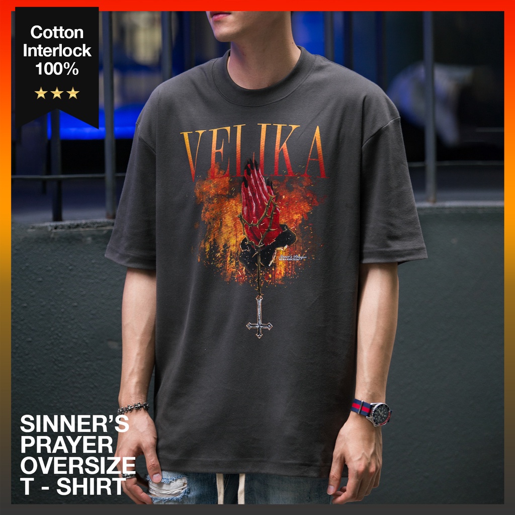 เสื้อ Oversize - "Sinner's Prayer" [Dark Grey] | Velika
