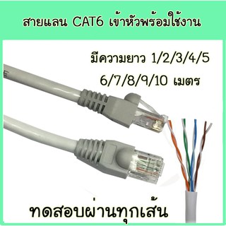 สายแลน ภายใน CAT6 เข้าหัว RJ45 พร้อมใช้งาน ยาว 1 / 2 / 3 / 4 / 5 / 6 / 7 / 8 / 9 / 10 เมตร ทดสอบผ่านทุกเส้น lan cable