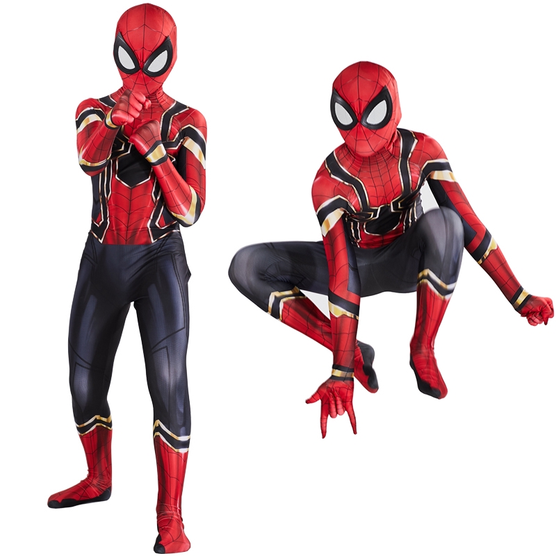 ผู้ใหญ่เด็ก Spider Boy เครื่องแต่งกาย Zentai ชุดคอสเพลย์เหล็ก Superhero บอดี้สูท Jumpsuit ฮาโลวีนเครื่องแต่งกายสําหรับชาย