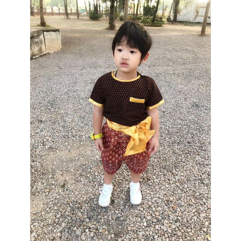 🔥🔥 Saleจ้า สินค้าขายดีสุด 🔥🔥ชุดไทยเด็กผู้ชายท่านขุน รุ่นโจงพิมพ์ทอง ยกเซต (เสื้อ+โจงกระเบน) ไม่รวมผ้าคาดเอวนะค่ะ