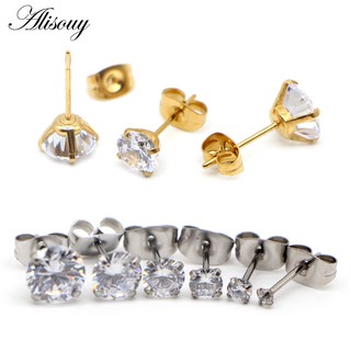 Alisouy 2 ชิ้น ผ่าตัด สเตนเลส สตั๊ด ต่างหู 2-8 มม. ใส กลม คริสตัล Tragus ต่างหูลูกบาศก์เซอร์โคเนีย รัก สีทอง