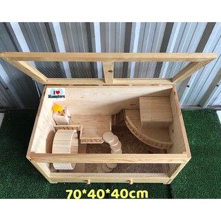 Handmade Wooden Cage XXL กรงไม้ขนาดใหญ่ 70*40*40ซม.สำหรับหนูแฮมสเตอร์ ชูก้าร์ กระรอก ชินชิล่าและสัตว์เลี้ยง