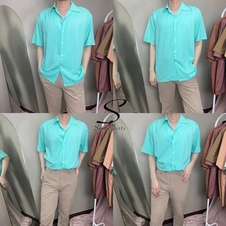 S1: เสื้อเชิ้ตเกาหลี แขนสั้น สีพื้น มีไซซ์ M L XL XXL ชาย/หญิงใส่ได้ คุณภาพดี