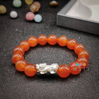 (พราว) ปี่เซียะเงินแท้+คาร์เนเลี่ยน(Carnelian) ขนาด 10 มม.หินประจำวันพฤหัสและเหมาะกับทุกราศี ผ่านการปลุกเสกเรียบร้อยแล้ว