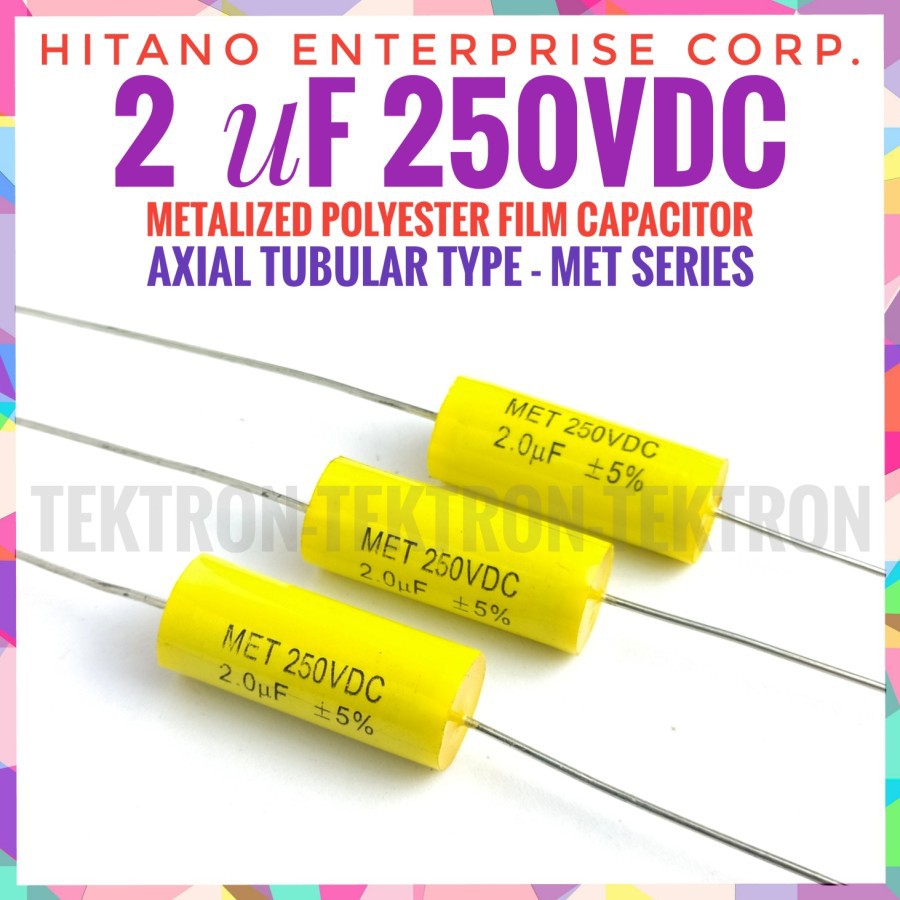MET Hitano 2uF 250VDC Axial Capacitor Bipolar Non Audiophile BP