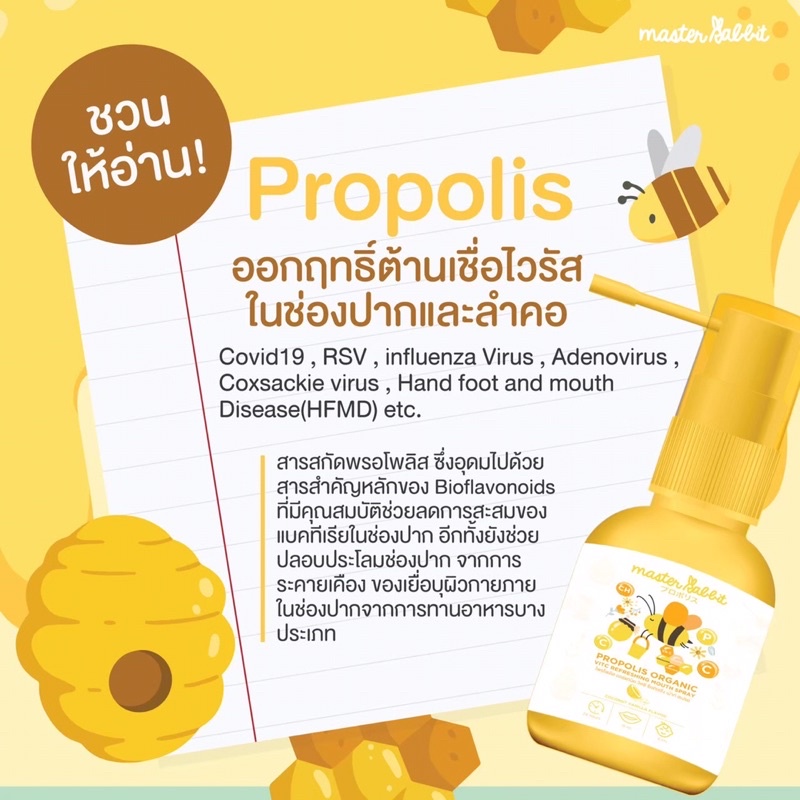 สเปรย์แก้เจ็บคอ Master Rabbit Propolis ฆ่าเชื้อในลำคอ แก้เจ็บคอ ปวดฟัน ...