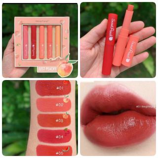 1 กล่อง 5 แท่ง 🔥ลิปสีส้มอิฐ ส้มพีช heng fang sweet peach no 9098 แดงตุ่น ส้มอิฐ ติดทน ลิปชุด 5 แท่ง