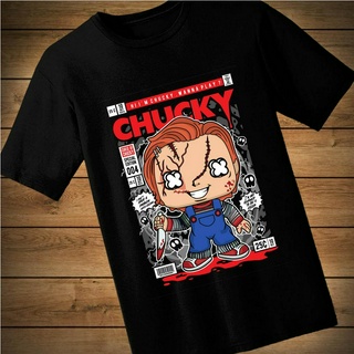 #035 เสื้อยืดลายการ์ตูน CHUCKY เสื้อยืดสีดำ เสื้อใส่เล่น เสื้อยืด เสื้อคอกลม ใส่สบาย เสื้อสกรีน เสื้อสั่งทำ เสื้อยืดแขน