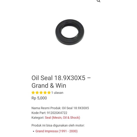 ซีลน้ํามัน 18.9X30X5 ซีลแม่เหล็ก Honda Win Grand 91202-GK4-722 Original Honda อะไหล่แท้