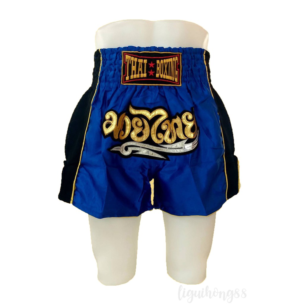 กางเกงมวยไทย รุ่นตาข่าย ของผู้ใหญ่ ผ้าซาติน ปักอักษรสีทอง (Thai boxing) ราคา ถูกที่สุด ดีลบีเคเค แกลเลอรีภาพที่ 2