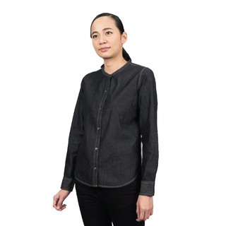 Han&amp;Co.Mandarin Collar Long Sleeve-Indigo Black เสื้อเชิ้ตคอจีนแขนยาวสีIndigo Black(สีดำ) (Women)