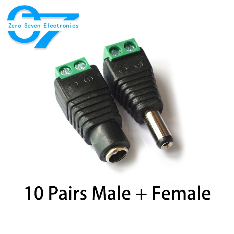 10 คู่/เซ็ต DC Barrel Jack Adaptor 5.5 x 2.1 มม.กล้องวงจรปิดตัวเชื่อมต่อตัวเชื่อมต่อชาย/หญิง