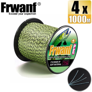 Frwanf สายเอ็นตกปลา PE แบบถัก ทนทาน สีดํา และสีเหลือง 4 เส้น 1000 เมตร