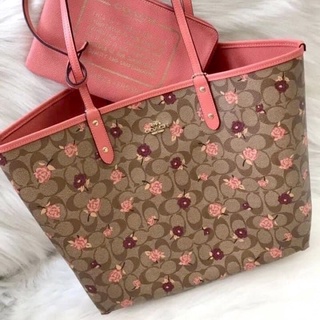 New REVERSIBLE CITY TOTE IN SIGNATURE CANVAS WITH TOSSED PEONY PRINT