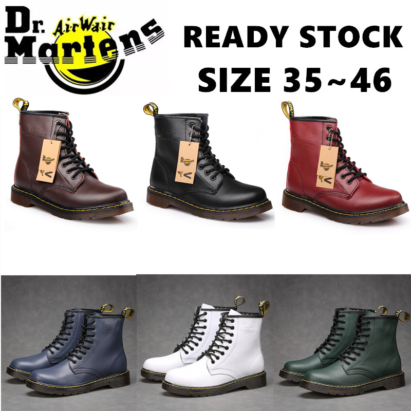 6 สีใหม่อังกฤษ Dr.Martens Martin Boots Unisex จริงรองเท้าหนังผู้ชายผู้หญิง Kasut High Top รองเท้าหนั