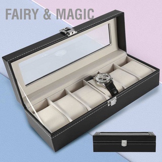 Fairy &amp; Magic กล่องเคสหนัง Pu 6 ช่อง 1 ชิ้นสําหรับจัดเก็บเครื่องประดับนาฬิกาข้อมือ