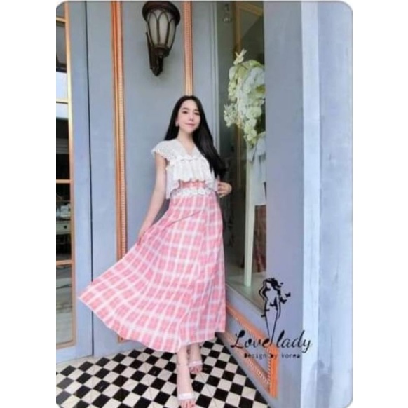 เดรสสก๊อตสีชมพู มือ1 งานป้าย love lady "Size.M"