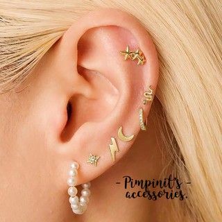 🇹🇭 พร้อมส่ง : ต่างหูเซ็ทโบฮีเมี่ยนธีมสีทองและไข่มุก |  Pearl Bohemian Stud Earring Set.