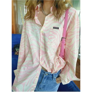 เสื้อเชิ้ตแขนยาว Pink leopard shirt #C7325