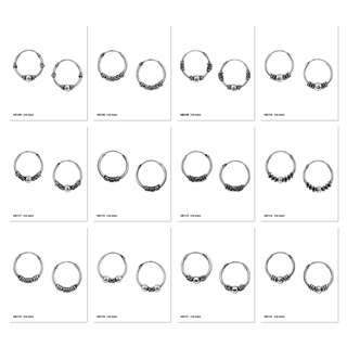 SILVER THAI ต่างหูเงินแบบห่วง สไตล์บาหลี 14 mm Sterling silver Bali hoop earrings (12 Styles)