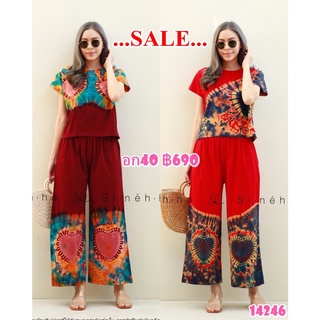 SaLe+(อก40) Sinehha  14246 Set ผ้ายืด cotton ย้อมลายมัดย้อม สีสันสดใส เป็นเสื้อยืดเเขนสั้น Lovely-Catty