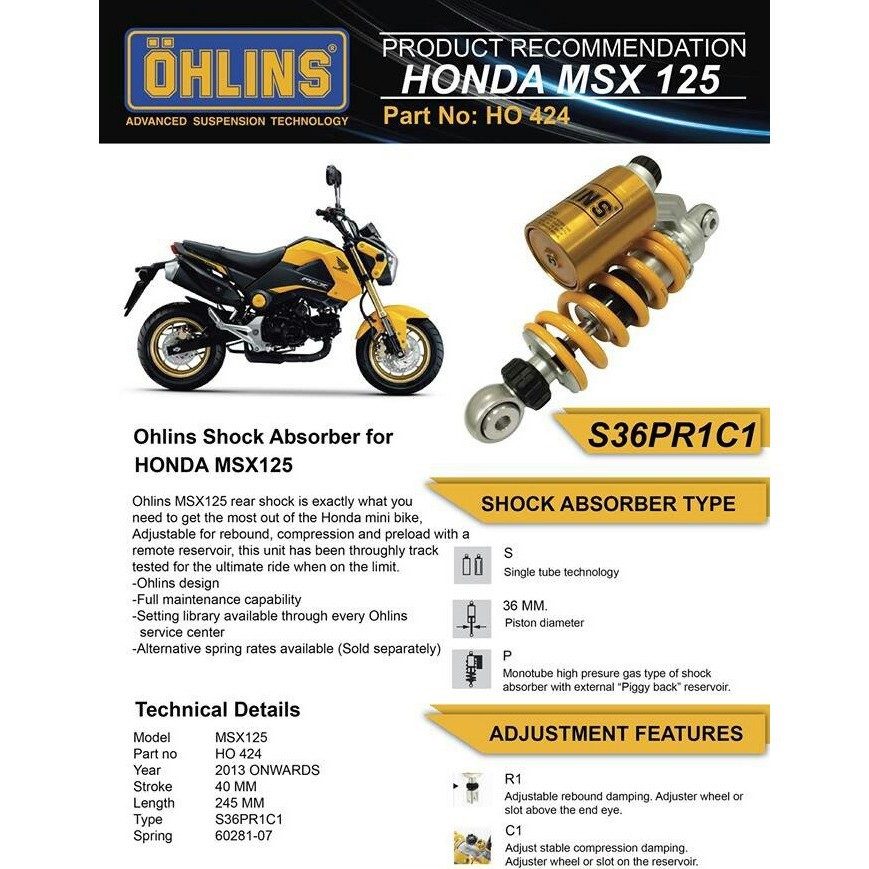 โช๊คอัพหลัง MSX OHLINS แท้