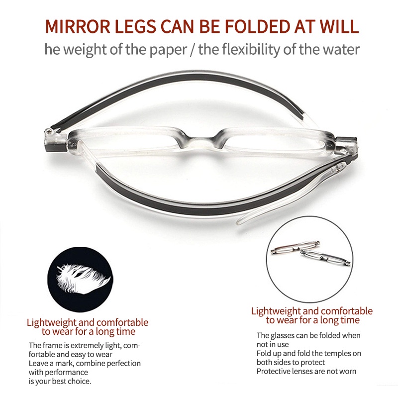 แว่นตาอ่านหนังสือ TR90 พับได้ หมุนได้ 360 องศา ป้องกันแสงสีฟ้า แบบพกพา สําหรับทุกเพศ - รูปที่ 4